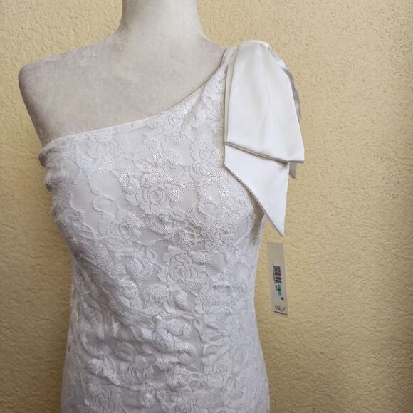NWT Eliza J midi Dress lace sequin White, size 8 Bow - Picture 5 of 13